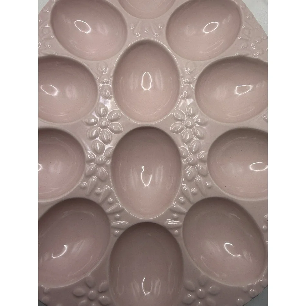 Ceramic Deviled Egg Plate Pastel Pink Classic Style,Dish In Egg Shape, 12 Eggs